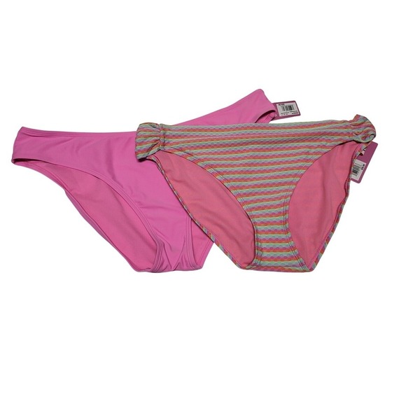 Two Ninety-Nine Bikini Bottoms Striped Ruched Low Rise Swimwear Pink XXL - Picture 3 of 11